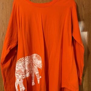crown & ivy Orange Long-Sleeve Top with White Elephant Motif